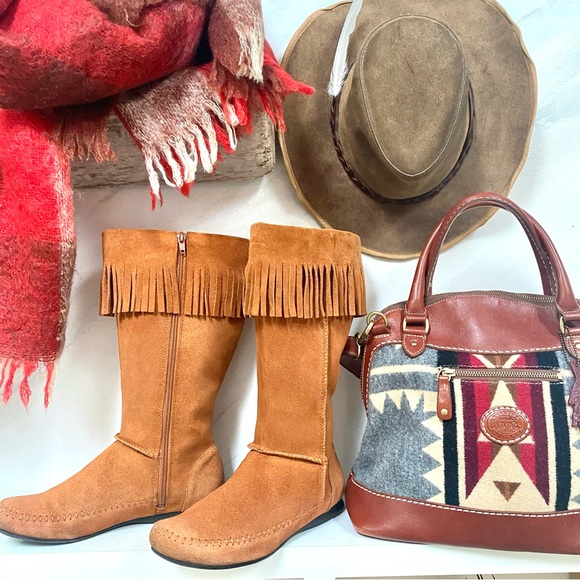 80s/90s Sweet fringe leather suede vintage boho booties hippy/retro/native vibe - Picture 5 of 10